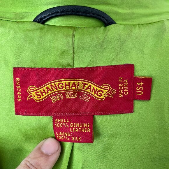 SHANGHAI TANG Women’s US 4 Black Leather Jacket Coat,  Silk Lining - Picture 4 of 9